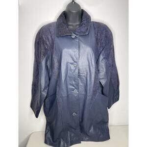 Vintage Pelle Leather Jacket Navy Button Up Shimmer Women’s Size Medium